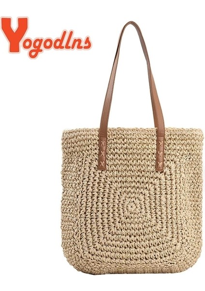 Bej Stil1 Stil Yogodlns Yaz Büyük Kapasiteli Hasır Omuz Çantası Rattan Plaj Çantaları Dokuma Saplı Çanta Rahat Bayan Tote Alışveriş Çanta Debriyaj (Yurt Dışından) fiyatları