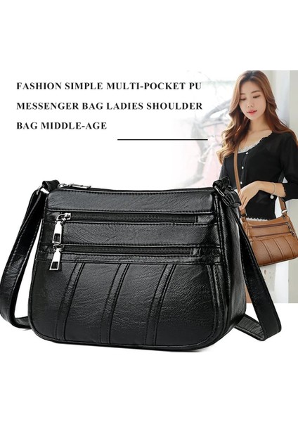 Bir Stil Women Leather Shoulder Bag Multi-Pocket Mother Female Zipper Crossbody Handbags Fashion Exquisite Shopping Bag (Yurt Dışından) fırsatları