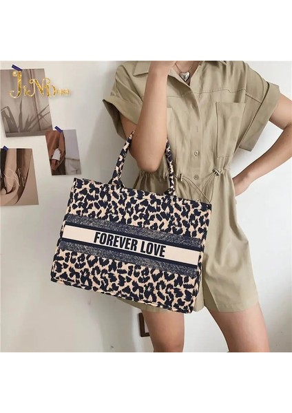 Leopar Tarzı 36CM-14CM-27CM Lüks Denim Leopar Büyük Kapasiteli Kadın Omuz Çantaları Kadın Tasarımcılar Mektup Baskı Alışveriş Çantası Kadınlar Için Moda Çanta (Yurt Dışından) modelleri