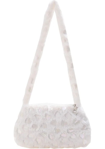 Beyaz Kalp Stili Moda Kadın Inek Baskı Kalıp Çantaları Kadın Kış Peluş Koltukaltı Çantaları Leopar Zebra Desen Kabarık Bez Çantalar Küçük Çantalar (Yurt Dışından)