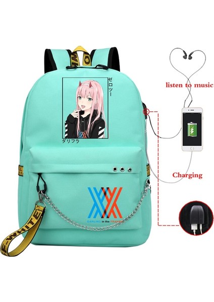 GN-DARLING41H-D15 Stili Anime Darling In The Franxx Zero Iki Okul Sırt Çantası USB Şarj Harajuku Rahat Anime Grafik Genç Kız Okul Çantası (Yurt Dışından)