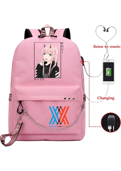 GN-DARLING41H-D15 Stili Anime Darling In The Franxx Zero Iki Okul Sırt Çantası USB Şarj Harajuku Rahat Anime Grafik Genç Kız Okul Çantası (Yurt Dışından)