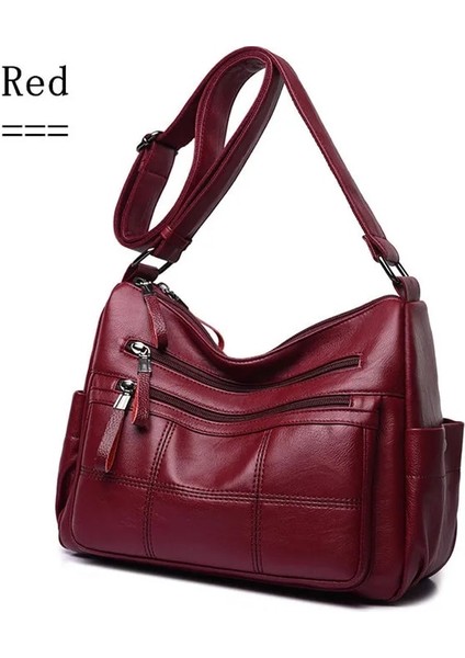 Kırmızı Stil Sıcak Yumuşak Deri Bolsa Lüks Bayanlar El Çantaları Kadın Kadınlar Için Crossbody Çanta Omuz Messenger Çanta Iplik Ana Kesesi Femme (Yurt Dışından)