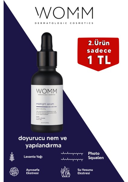 Gece Bakım Serumu, Doyurucu Nem, Yapılandırma, Cilt Onarıcı ve Yenileyici, 30 ml