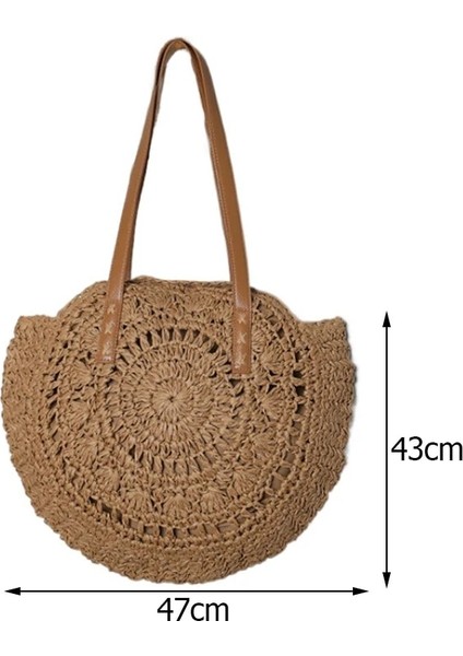 Haki Tarzı Lüks Tasarım Saman Dokuma Bez Çantalar Yaz Rahat Büyük Kapasiteli Çanta Kova Sepeti Plaj Çantaları Kadın Omuz Alışveriş Çantaları (Yurt Dışından)