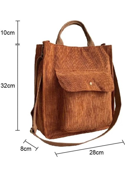 Kahverengi Tarzı Kadife Omuzdan Askili Çanta Сумка Женская Kadın Vintage Alışveriş Çantaları Kızlar Öğrenci Sırt Çantası Çanta Rahat Tote Dış Cep ile (Yurt Dışından)