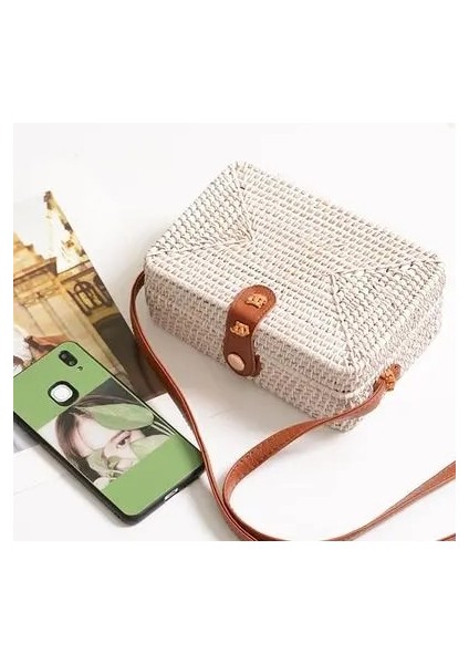 Baquare Tarzı Bali Adası El Dokuma Çanta Yuvarlak Çanta Tokası Rattan Hasır Çanta Satchel Rüzgar Bohemia Plaj Daire Çanta (Yurt Dışından)