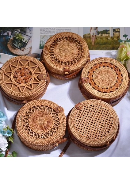 Baquare Tarzı Bali Adası El Dokuma Çanta Yuvarlak Çanta Tokası Rattan Hasır Çanta Satchel Rüzgar Bohemia Plaj Daire Çanta (Yurt Dışından) fırsatları