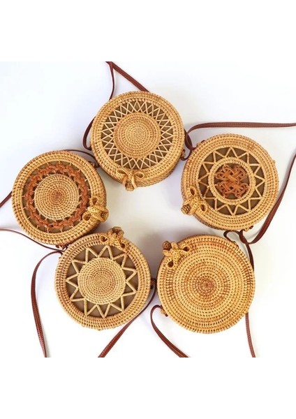 Baquare Tarzı Bali Adası El Dokuma Çanta Yuvarlak Çanta Tokası Rattan Hasır Çanta Satchel Rüzgar Bohemia Plaj Daire Çanta (Yurt Dışından) indirimleri