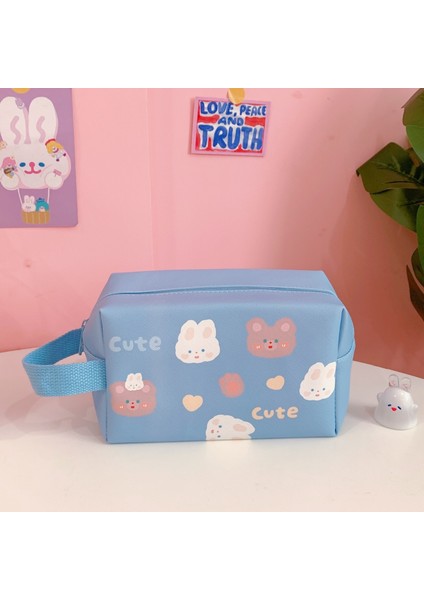 Mavi Stil Yeni Kawaii Ayı Kadın Kozmetik Çantaları Karikatür Tavşan Kız Makyaj Kalem Kalem Çantası Durumda Büyük Kapasiteli Seyahat Güzellik Organizatör Kılıfı (Yurt Dışından)