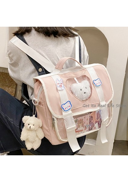 Küçük-Pembe Tarzı Çapraz Askılı Çanta Kadın Kawaii Sırt Çantası Okul Için Temizle Cep Japon Harajuku Kız Omuz Çantası Sevimli Kawaii Kalp Ita Çanta Anime H226 (Yurt Dışından)