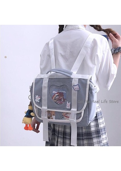 Küçük-Pembe Tarzı Çapraz Askılı Çanta Kadın Kawaii Sırt Çantası Okul Için Temizle Cep Japon Harajuku Kız Omuz Çantası Sevimli Kawaii Kalp Ita Çanta Anime H226 (Yurt Dışından)