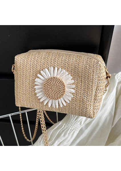 Beyaz Stil Yaz Hasır Çanta Kadınlar Için Omuz Çantası Rahat Rafya Hasır Crossbody Çanta Çiçek Baskı Zincir Çanta Boho Seyahat Vacatio (Yurt Dışından) fiyatları
