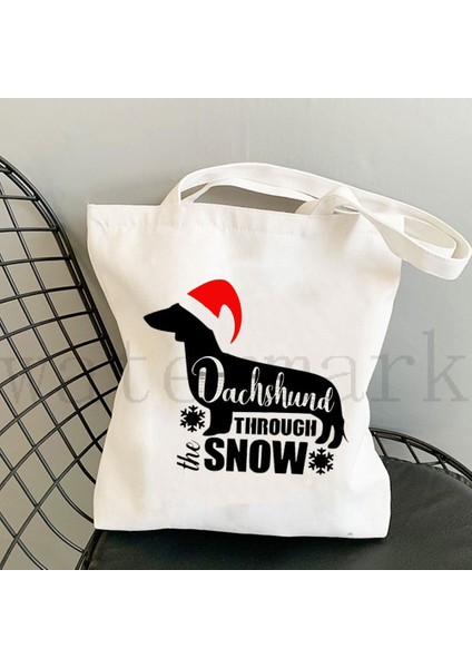 Gri Tarzı Çift Taraflı Sevimli Hayvan Hayvan Kadın Rahat Alışveriş Çantası Mini Dachshund Köpek Desen Baskı Tuval Bayan Tote Çanta Yeniden Kullanılabilir (Yurt Dışından)