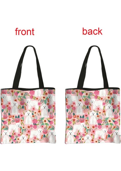 BSTDTBEACH02CW Tarzı 39CMX39CM Kawaii Bichon Frise Köpek Baskı Omuz Çantaları Kadın Çanta Rahat Kılıf Büyük Kapasiteli Alışveriş Çantası Yeniden Kullanılabilir Alışveriş Çantası (Yurt Dışından)