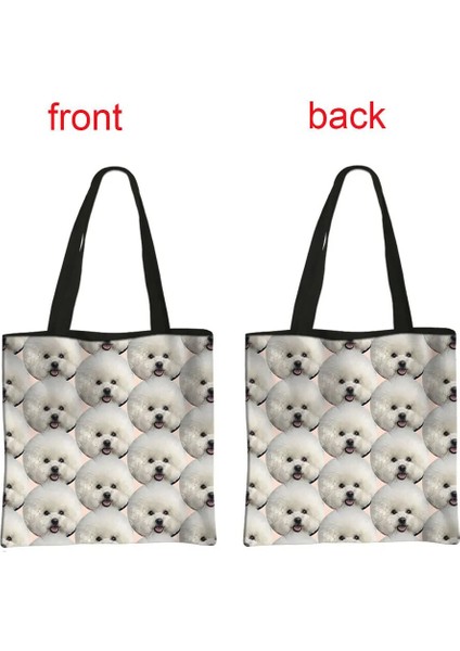BSTDTBEACH02CW Tarzı 39CMX39CM Kawaii Bichon Frise Köpek Baskı Omuz Çantaları Kadın Çanta Rahat Kılıf Büyük Kapasiteli Alışveriş Çantası Yeniden Kullanılabilir Alışveriş Çantası (Yurt Dışından) fırsatları