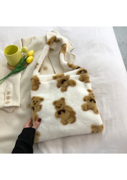 Deve C Tarzı 30X25X6CM 2021 Kış Aşk Kalp Baskı Çantaları Kadınlar Için Yumuşak Peluş Leopar Baskı Çantaları Kadın Büyük Kapasiteli Bez Çantalar Sıcak Kabarık Seyahat Çantası (Yurt Dışından)