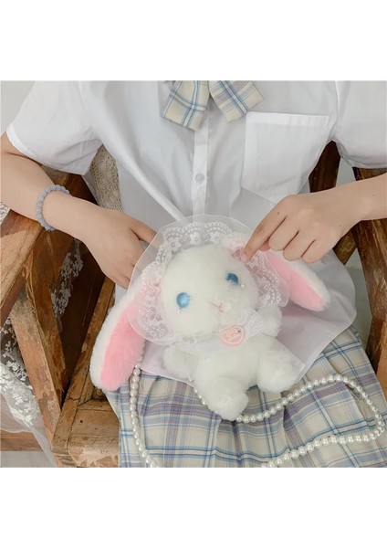 Mor Kurdele Stili Lolita Tarzı Tavşan Omuz Çantaları Kızlar Için Cosplay Kabarık Hayvan Çantaları Inci Zincirler Kadın Messenger Çanta Mini Çanta (Yurt Dışından) fırsatları