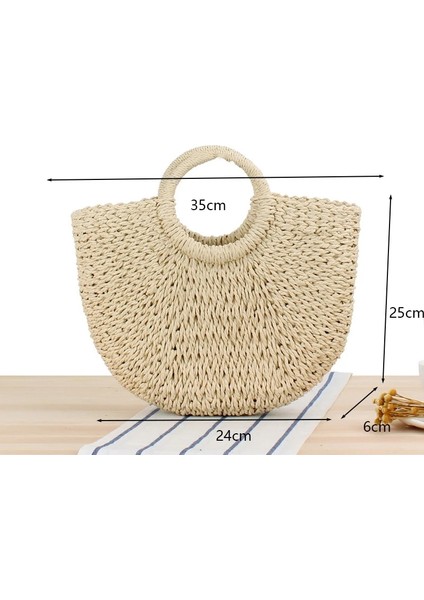 No.17 Stili Gusure Dokuma Kamış Örgü Çanta Yuvarlak Hasır Omuz Çantası Küçük Plaj Çantaları Kadın Yaz Hollow El Yapımı Messenger Crossbody Çanta (Yurt Dışından)