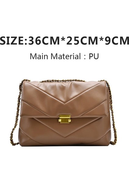 Kahverengi-Büyük Stil Denim Kadın Çantası Kapitone Kadın Çanta Katı Moda Kadın Omuz Çantası Metal Zincir Bayan Kılıfları Wome Için Flap Bayan Çantaları (Yurt Dışından)