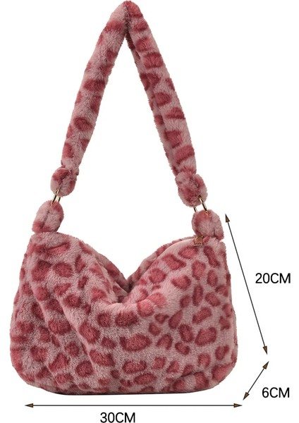 Pembe Leopar Stili Fluffy Plush Bags For Women Female Handbags Large Capacity Tote Ladies Shoulder Messenger Bag Simple Animal Printed Cheap Bags (Yurt Dışından)