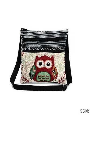 550B Stili Miyahouse Işlemeli Baykuş Omuz Çantası Kadın Karikatür Baskılı Kadın Messenger Çanta Bolsa Feminina Tuval Küçük Crossbody Çanta (Yurt Dışından)