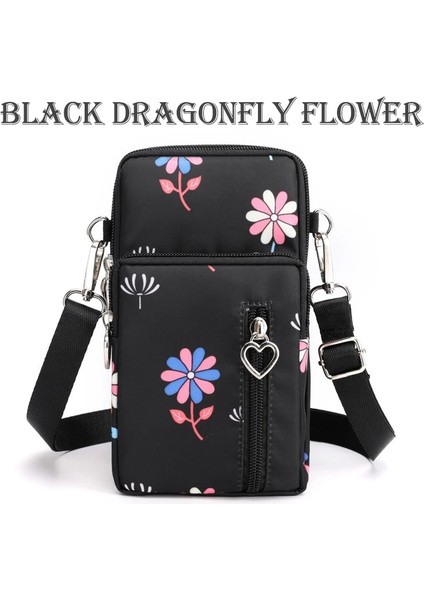 Siyah Çiçek Stili Yeni Kadın Su Geçirmez Çanta Omuz Askısı Messenger Göğüs Çanta Cüzdan Çok Işlevli Cep Telefonu Çantası Sikke Çanta Kadınlar Için Çantalar (Yurt Dışından)