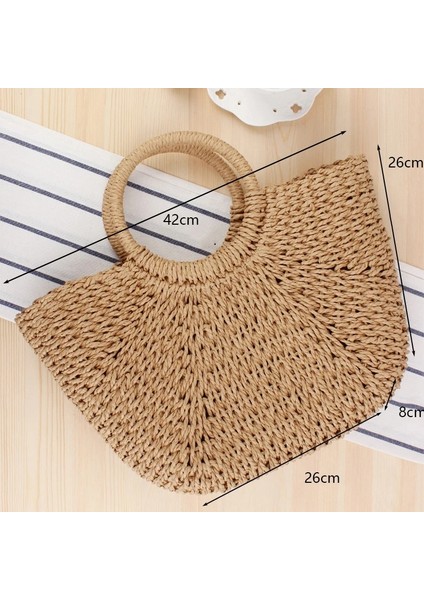 No.20 Tarzı Gusure Dokuma Kamış Örgü Çanta Yuvarlak Hasır Omuz Çantası Küçük Plaj Çantaları Kadın Yaz Hollow El Yapımı Messenger Crossbody Çanta (Yurt Dışından)