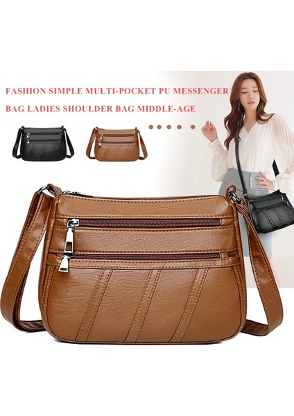 M Tarzı Women Leather Shoulder Bag Multi-Pocket Mother Female Zipper Crossbody Handbags Fashion Exquisite Shopping Bag (Yurt Dışından)