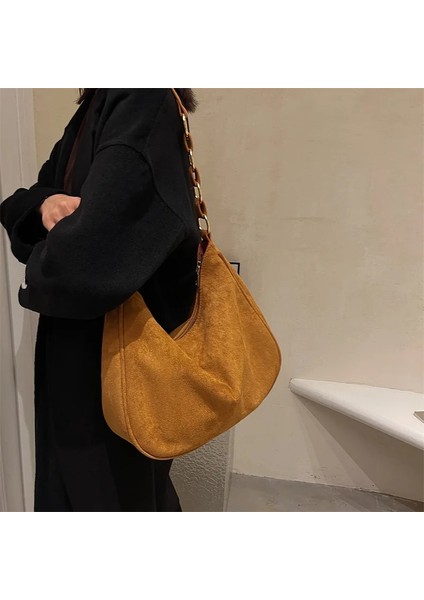 Kahverengi Tarzı 34X9X29CM Kış Trendy Kadın Faux Süet Omuz Çantaları Womew Için Mat Pu Deri Hobo Çanta Kadın Büyük Tasarımcı Koltukaltı Çanta Çanta (Yurt Dışından)