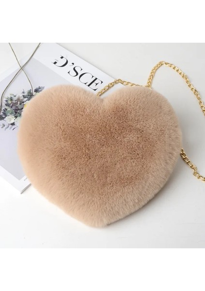 Sıcak Pembe Tarzı Moda Kadın Kalp Şeklinde Çanta Sevimli Kawaii Faux Kürk Crossbody Çanta Cüzdan Çanta Peluş Zincir Omuz Çantası Bayan Çanta (Yurt Dışından) modelleri
