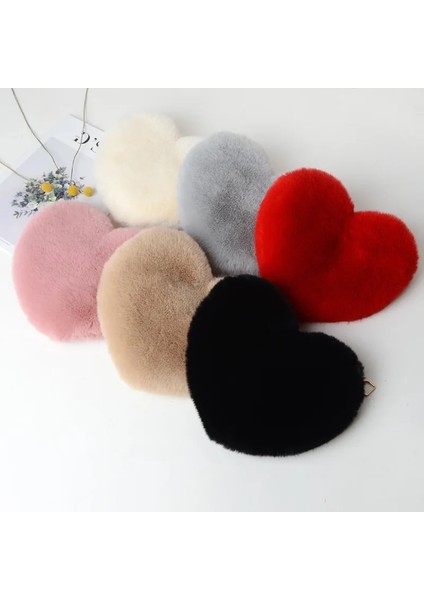 Sıcak Pembe Tarzı Moda Kadın Kalp Şeklinde Çanta Sevimli Kawaii Faux Kürk Crossbody Çanta Cüzdan Çanta Peluş Zincir Omuz Çantası Bayan Çanta (Yurt Dışından) indirimleri