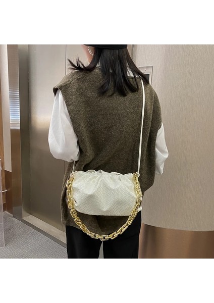 Siyah Stil Bulut Koltukaltı Kadın Zincir Çanta Örgü Kesesi Lüks Debriyaj Bayanlar Omuz Sa Tasarımcı Çanta Deri Messenger Çanta Bolso (Yurt Dışından) fırsatları