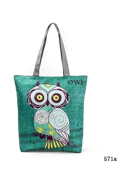 571A Stili Çiçek ve Baykuş Baskılı Kadın Günlük Tote Bayan Günlük Kullanım Bayan Alışveriş Çantası Bayan Tek Omuz Çanta Basit Plaj Çantası (Yurt Dışından)