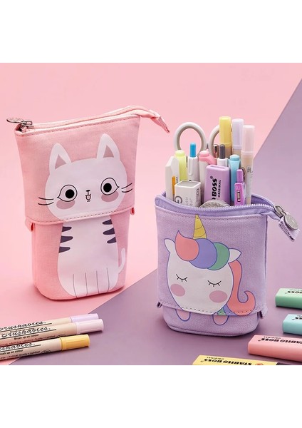 Pembe Tarzı Rahat Sevimli Moda Karikatür Hayvan Baskılı Katlanır Standı Kalem Çantası Teleskopik Depolama Çanta Okul Için Kırtasiye Kılıfı (Yurt Dışından) fiyatları
