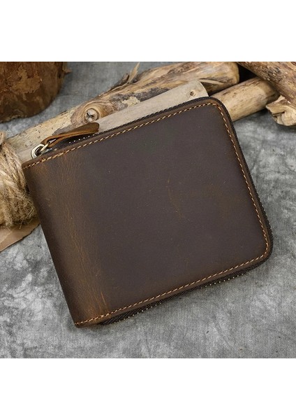 Design2-Yatay Stil Luufan Hakiki Deri Fermuar Cüzdan Erkek Kadın Doğal Coowskin Kısa Çanta Sikke Cebi ile Zip Kart Çanta Küçük Cüzdan (Yurt Dışından) fiyatları