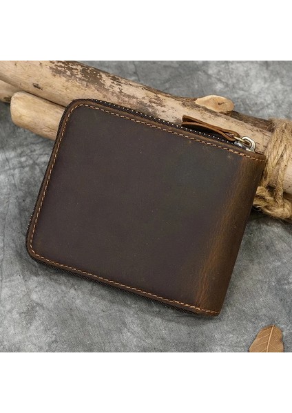 Design2-Yatay Stil Luufan Hakiki Deri Fermuar Cüzdan Erkek Kadın Doğal Coowskin Kısa Çanta Sikke Cebi ile Zip Kart Çanta Küçük Cüzdan (Yurt Dışından) modelleri