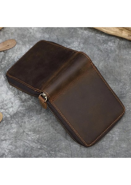 Design2-Yatay Stil Luufan Hakiki Deri Fermuar Cüzdan Erkek Kadın Doğal Coowskin Kısa Çanta Sikke Cebi ile Zip Kart Çanta Küçük Cüzdan (Yurt Dışından) fırsatları