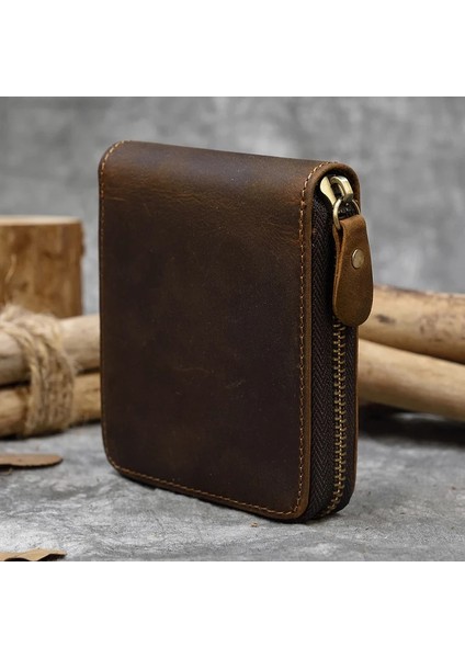 Design2-Yatay Stil Luufan Hakiki Deri Fermuar Cüzdan Erkek Kadın Doğal Coowskin Kısa Çanta Sikke Cebi ile Zip Kart Çanta Küçük Cüzdan (Yurt Dışından) indirimleri