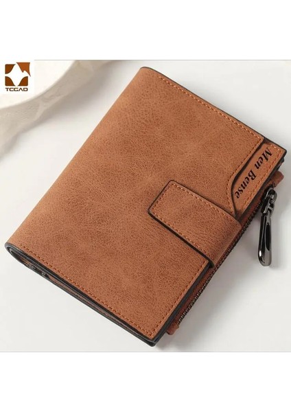 Kahverengi Tarzı Kısa Cüzdan Kadın Deri Hakiki Küçük Fermuarlı Kadın Çantası Küçük Bozuk Para Kesesi Femme Lüks Porte Feuille Bayan Cüzdanı (Yurt Dışından)