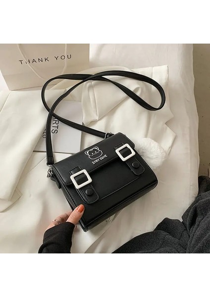 Siyah Stil Kawaii Crossbody Çanta Bayan Omuz Çantası Sevimli Kedi Mektup Messenger Çanta Japon Moda Harajuku Y2K Lolita Kız Vintage Çanta (Yurt Dışından)