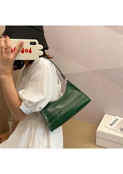 S-Mor Tarzı Timsah Desen Pu Deri Çanta Kadın Omuz Çantası Moda Bayanlar Koltukaltı Çanta Retro Rahat Kadın Tote Küçük Debriyaj Dropship (Yurt Dışından)