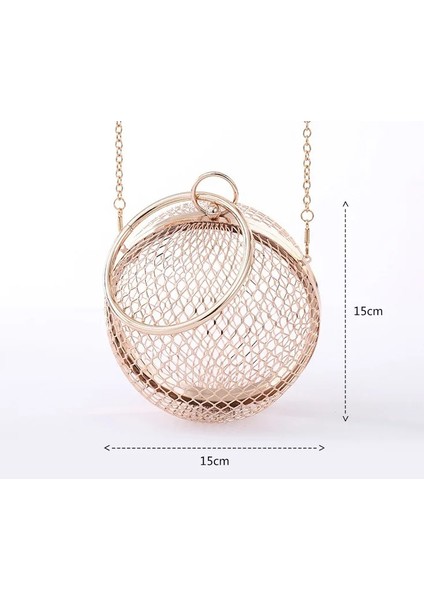 Altın Tarzı Bella Joy Metal Top Kadın Omuzdan Askili Çanta Altın Kafesler Yuvarlak Debriyaj Akşam Bayanlar Lüks Düğün Parti Crossbody Çanta Çanta (Yurt Dışından)