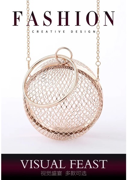 Altın Tarzı Bella Joy Metal Top Kadın Omuzdan Askili Çanta Altın Kafesler Yuvarlak Debriyaj Akşam Bayanlar Lüks Düğün Parti Crossbody Çanta Çanta (Yurt Dışından) fırsatları