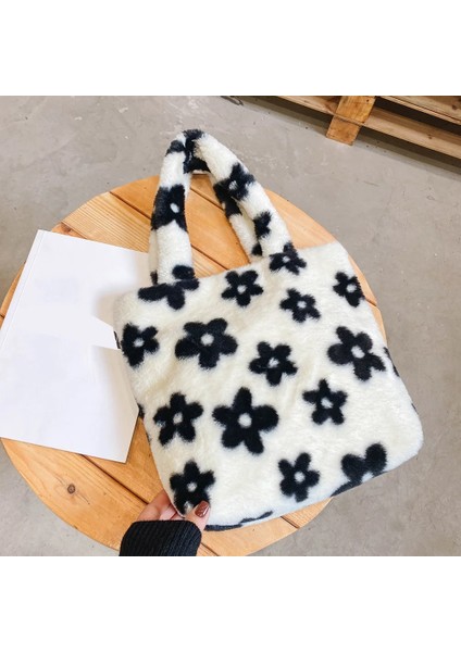 Sırt Çantası Tarzı 2021 Ins Moda Kadın Çiçek Desenli Omuz Çantaları Kadın Kış Peluş Koltukaltı Çantaları Faux Kürk Çanta Kürklü Kabarık Bez Çantalar (Yurt Dışından)