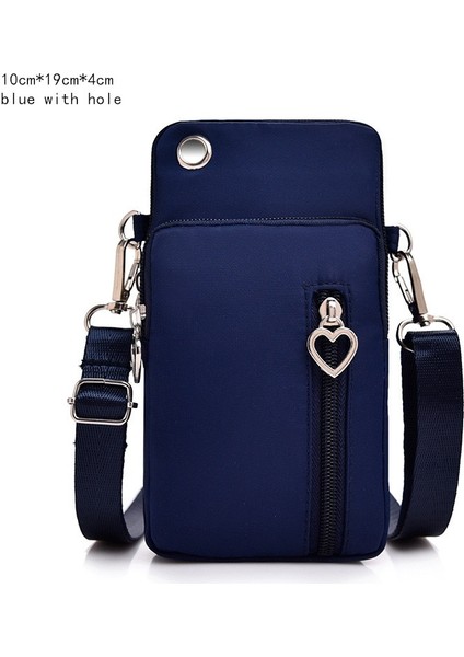 Delik Tarzı ile Mavi Kadın Moda Omuz Çantası Oxford Su Geçirmez Çanta Bilek Kılıfı Cüzdan Spor Müzik Cep Telefonu Çantası Kızlar Için Crossbody Çanta (Yurt Dışından)