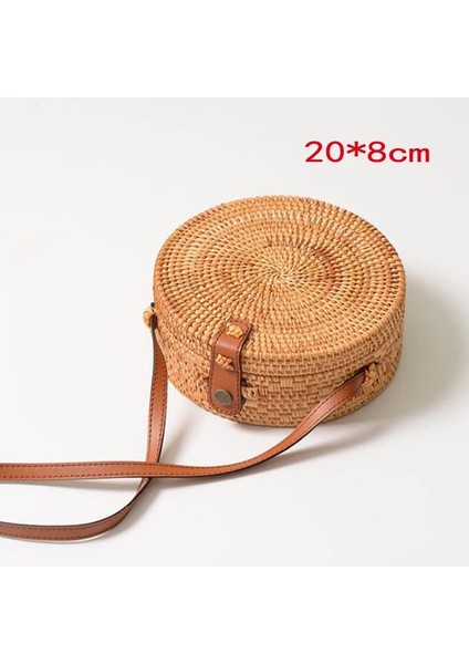 No.5 Tarzı 2020 Yeni Bali Vintage El Yapımı Crossbody Deri Çanta Yuvarlak Plaj Çantası Kızlar Daire Kamış Örgü Çanta Küçük Bohem Omuzdan Askili Çanta Kadın (Yurt Dışından)