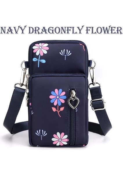 Lacivert Çiçek Stili Yeni Kadın Su Geçirmez Çanta Omuz Askısı Messenger Göğüs Çanta Cüzdan Çok Işlevli Cep Telefonu Çantası Sikke Çanta Kadınlar Için Çantalar (Yurt Dışından)