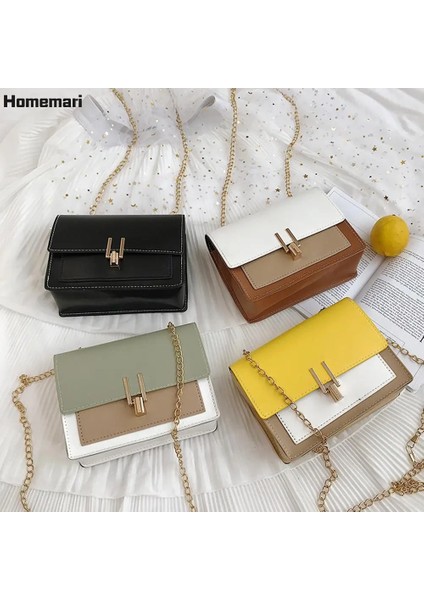 E-1 Tarzı Homemari Zincir Pu Deri Crossbody Çanta Womemall Omuz Basit Çanta Için Özel Kilit Tasarım Kadın Seyahat Çanta Kız (Yurt Dışından)
