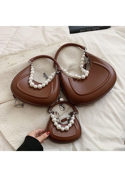 Kahverengi Çanta Stili 21CM7CM17CM Basit Katı Pu Omuz Çantası Kadın Yaz Lüks Tasarımcı Çanta Kadın Moda Rahat Koltukaltı Omuz Çantaları Bayanlar (Yurt Dışından)